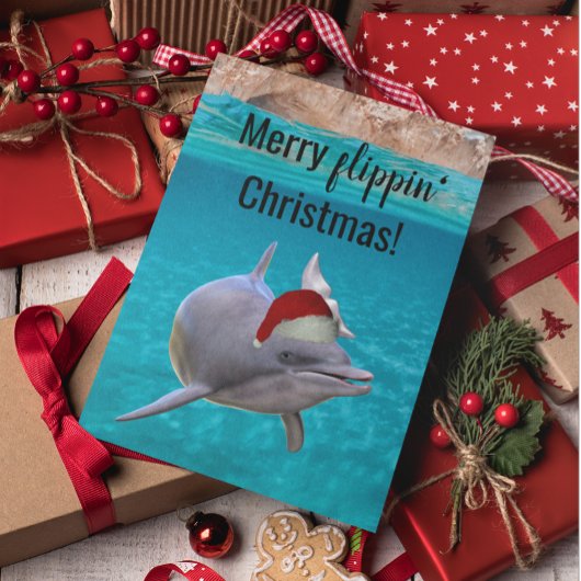 Schattige Oceaan Dolfijn Kerstman  Kaart