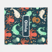 Schattige oceaan narwal octopus en kwal fleece deken (Voorkant (Horizontaal))