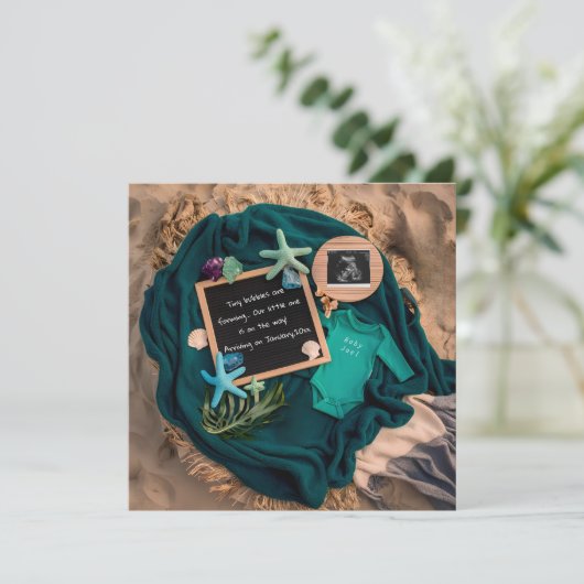 Schattige Oceaan Thema Zwangerschapsaankondiging Feestdagenkaart (Staand voorkant)