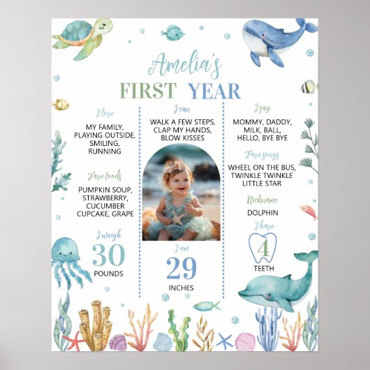 Schattige Ocean Animal onder het Zee Verjaardag Mi Poster (Voorkant)