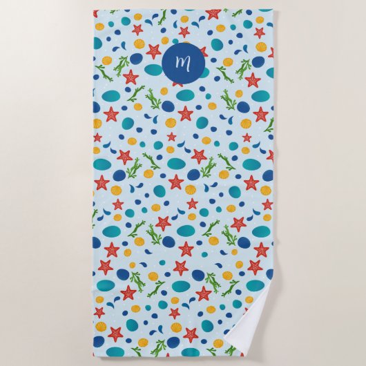 Schattige Ocean Beach Collage Custom Monogram Strandlaken (Voorkant)