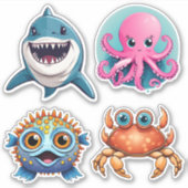 Schattige Ocean Life Set Waterdicht Sticker (Voorkant)