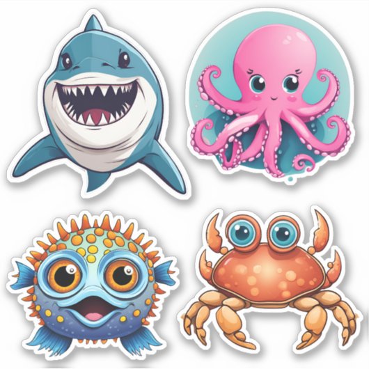 Schattige Ocean Life Set Waterdicht Sticker (Voorkant)