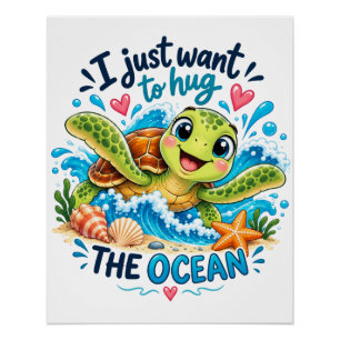 Schattige Oceanschildpad Omhelst Oceaanontwerp Perfect Poster