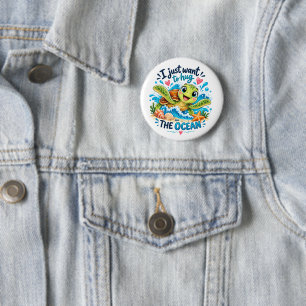 Schattige Oceanschildpad Omhelst Oceaanontwerp Ronde Button 5,7 Cm