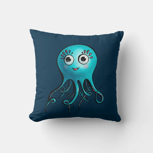 Schattige Octopus Blue Cartoon Zee Dier Kussen (Voorkant)