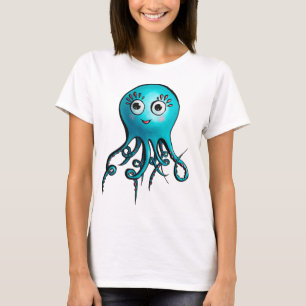 Schattige Octopus Blue Cartoon Zee Dier T-shirt