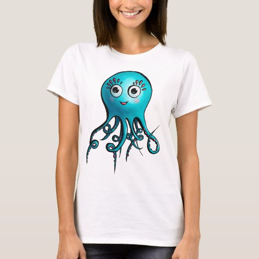 Schattige Octopus Blue Cartoon Zee Dier T-shirt (Voorkant)