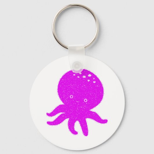 Schattige Octopus Cartoon Oude Print Papier Sleutelhanger (Voorkant)