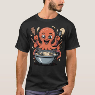 Schattige Octopus Mengt Deeg Voor Bakkers En T-shirt