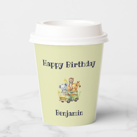 Schattige Oerwoud Animal Safari Verjaardag Papieren Bekers (Achterkant)