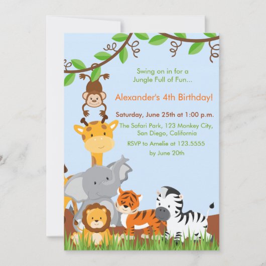 Schattige Oerwoud Animals Boy Verjaardagsfeestuitn Kaart (Voorkant)