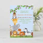 Schattige Oerwoud Animals Boy Verjaardagsfeestuitn Kaart (Staand voorkant)