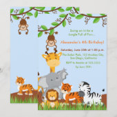 Schattige Oerwoud Animals Boy Verjaardagsfeestuitn Kaart (Voorkant / Achterkant)