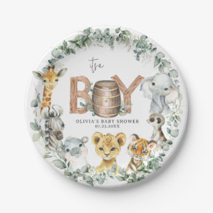 Schattige Oerwoud Animals Greenery Boy Baby shower Papieren Bordje