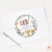 Schattige Oerwoud Animals Greenery Boy Baby shower Ronde Sticker (Envelop)