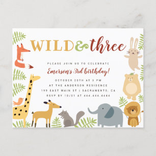 Schattige Oerwoud Animals & Leaves Wild & Three Bi Uitnodiging Briefkaart