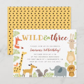 Schattige Oerwoud Animals & Leaves Wild & Three Bi Uitnodiging Briefkaart (Voorkant / Achterkant)