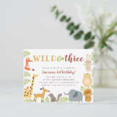 Schattige Oerwoud Animals & Leaves Wild & Three Bi Uitnodiging Briefkaart (Staand voorkant)