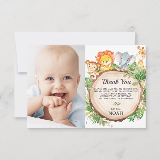 Schattige Oerwoud Animals Safari Verjaardagsfeestf Bedankkaart (Voorkant)