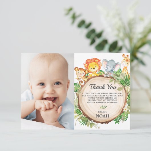 Schattige Oerwoud Animals Safari Verjaardagsfeestf Bedankkaart (Staand voorkant)