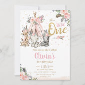 Schattige Oerwoud Animals Tribal Wild One 1st Birt Kaart (Voorkant)