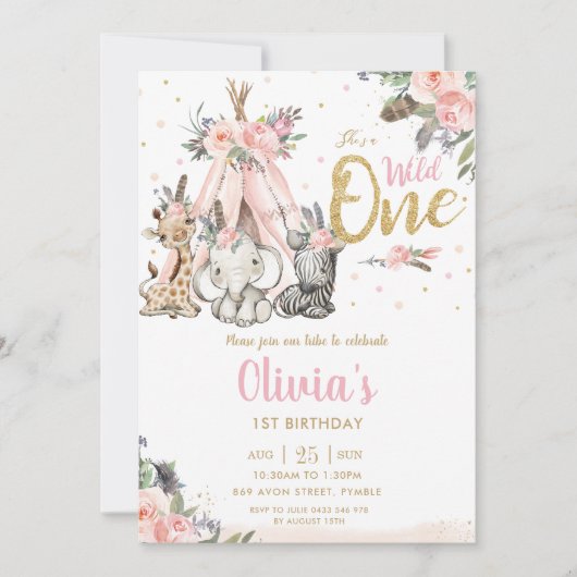 Schattige Oerwoud Animals Tribal Wild One 1st Birt Kaart (Voorkant)