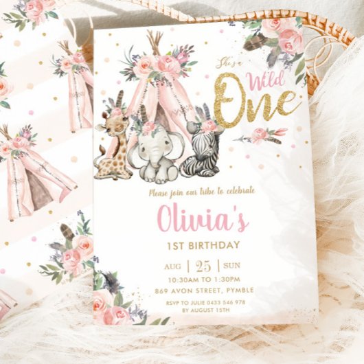 Schattige Oerwoud Animals Tribal Wild One 1st Birt Kaart