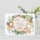 Schattige Oerwoud Animals Wild One 1st Birthday Pa Kaart (Staand voorkant)