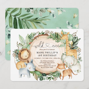 Schattige Oerwoud Animals Wild One 1st Birthday Pa Kaart