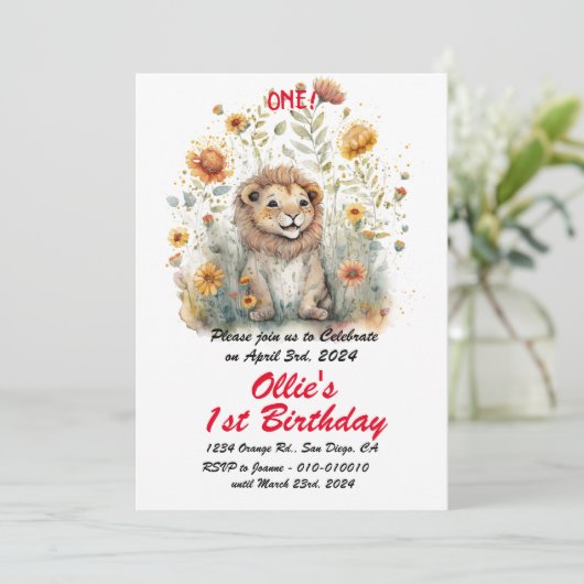 Schattige Oerwoud Baby Lion 1e verjaardagsfeestje Kaart (Staand voorkant)