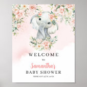 Schattige oerwoud baby olifant blush Douche welkom Poster (Voorkant)