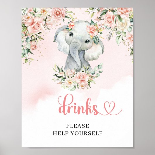 Schattige oerwoud baby olifant blush en gouden dri poster (Voorkant)
