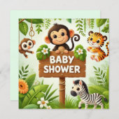 Schattige Oerwoud Baby shower uitnodiging (Voorkant / Achterkant)