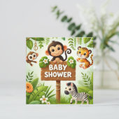 Schattige Oerwoud Baby shower uitnodiging (Staand voorkant)