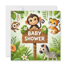 Schattige Oerwoud Baby shower uitnodiging