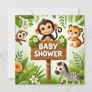 Schattige Oerwoud Baby shower uitnodiging