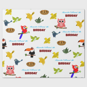 Schattige Oerwoud Bird Verjaardagspatroon Wrapping Cadeaupapier