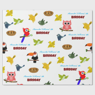 Schattige Oerwoud Bird Verjaardagspatroon Wrapping Cadeaupapier