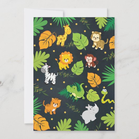 Schattige Oerwoud Boy Baby shower Safari Animals P Kaart (Achterkant)