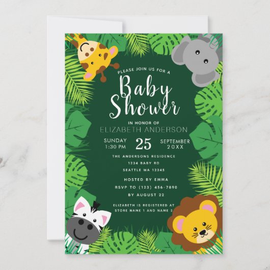 Schattige Oerwoud Critters Baby shower Uitnodiging (Voorkant)