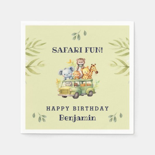 Schattige Oerwoud Dier Kinder Safari Verjaardag Servet (Voorkant)