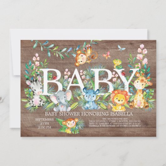 Schattige Oerwoud Dier Meisje Jongen Baby shower U Kaart (Voorkant)