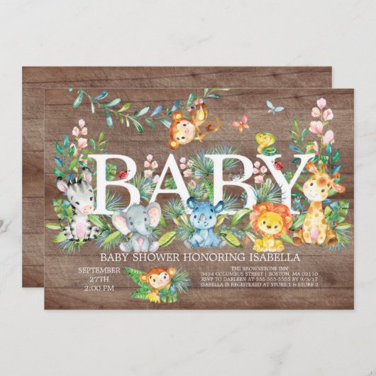 Schattige Oerwoud Dier Meisje Jongen Baby shower U Kaart (Voorkant / Achterkant)