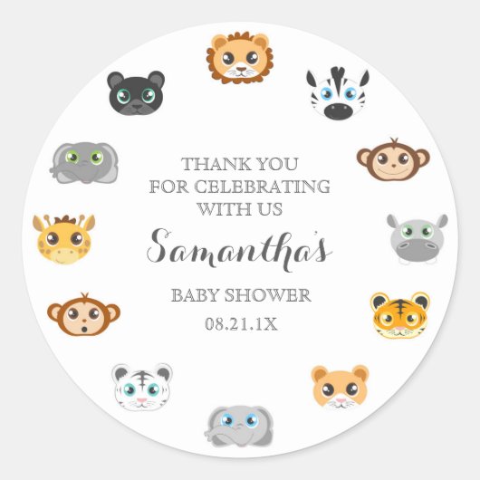 Schattige Oerwoud Dier Thema Baby shower Dank u Ronde Sticker (Voorkant)