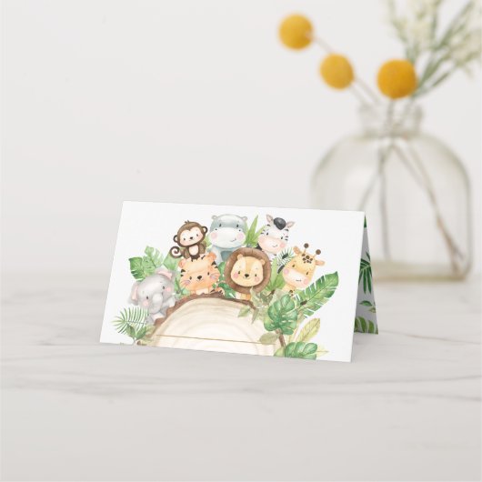Schattige Oerwoud Dieren 1e Verjaardag Baby shower Plaatskaartje (Voorkant)