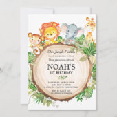 Schattige Oerwoud Dieren 1e Verjaardag Groene Safa Kaart (Voorkant)