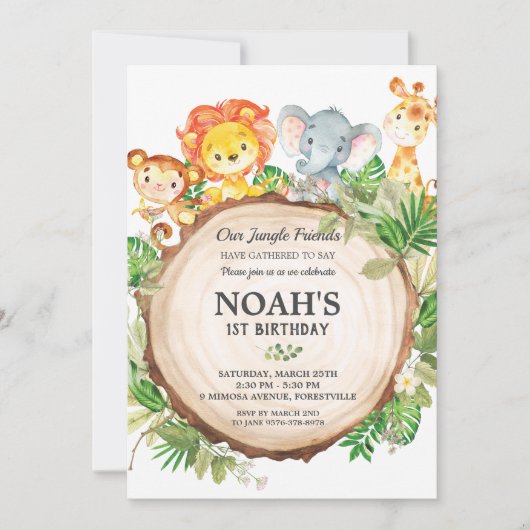 Schattige Oerwoud Dieren 1e Verjaardag Groene Safa Kaart (Voorkant)