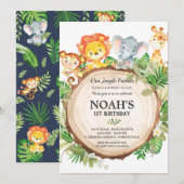 Schattige Oerwoud Dieren 1e Verjaardag Groene Safa Kaart (Voorkant / Achterkant)