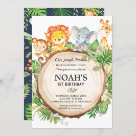 Schattige Oerwoud Dieren 1e Verjaardag Groene Safa Kaart